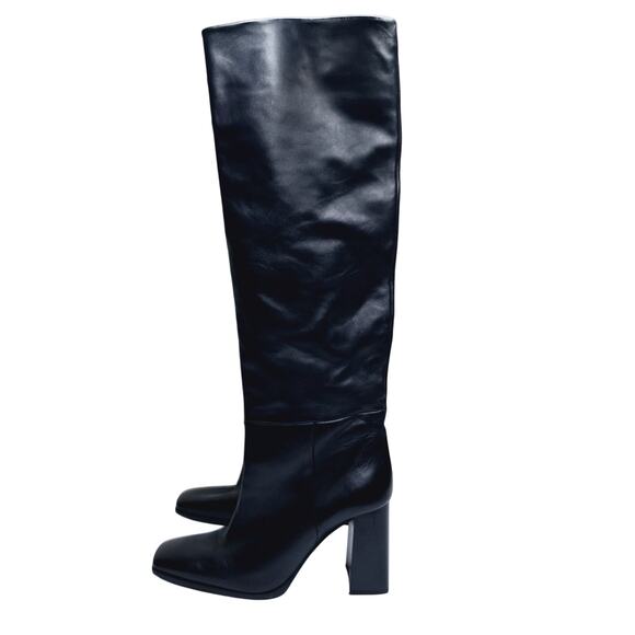Zara Knee High Boots Square Toe Leather US 8 EU 39 Block High Heel 2002/010 - Picture 1 of 16